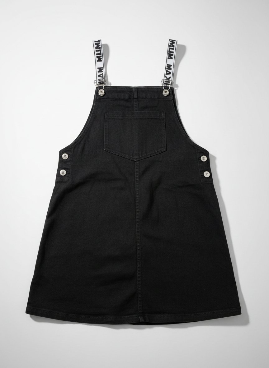 Robe salopette en jean noir avec bretelles imprimées texte