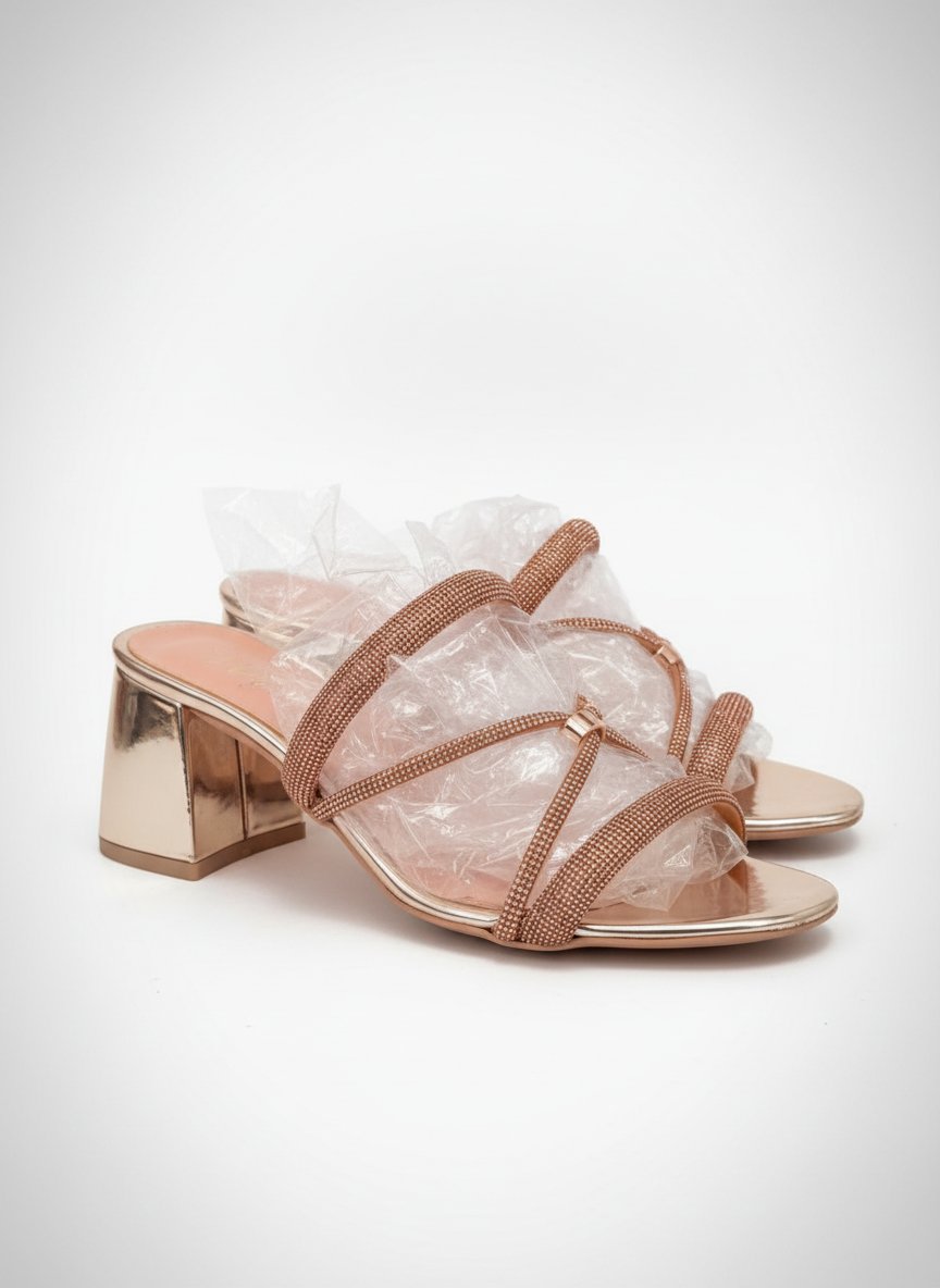 Sandales à talons pour femme – Couleur nude/rose doré