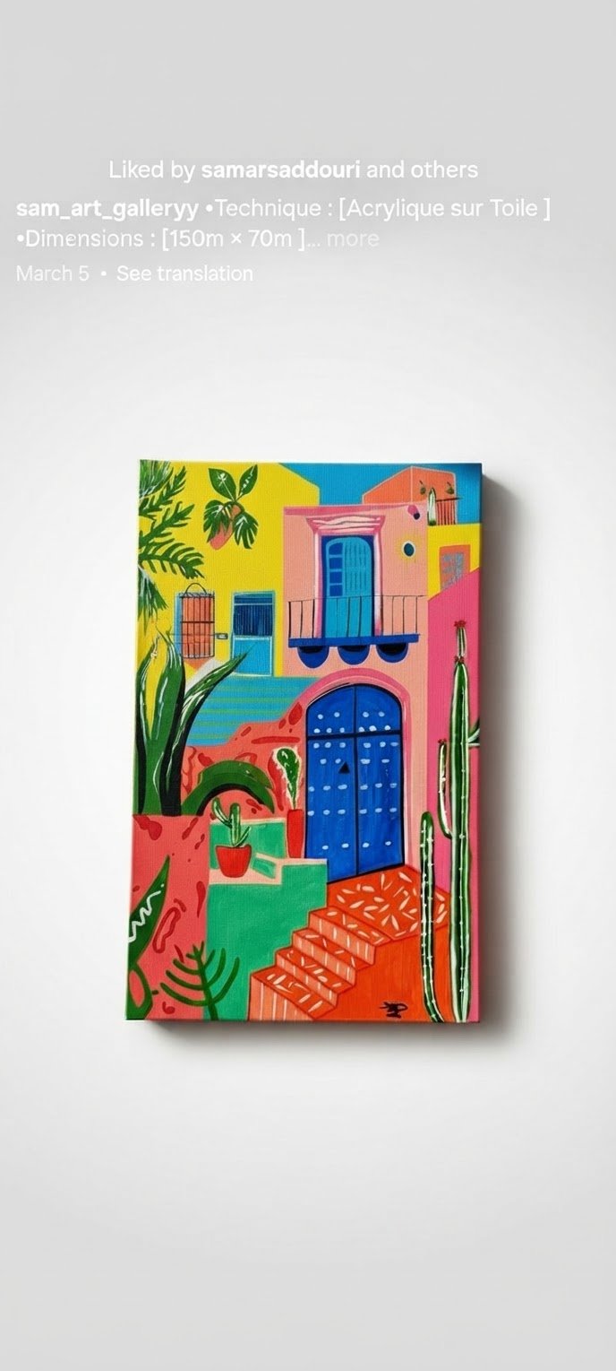 Tableau Peinture Acrylique sur Toile – Style Méditerranéen & Tunisien (60cm x 40cm)