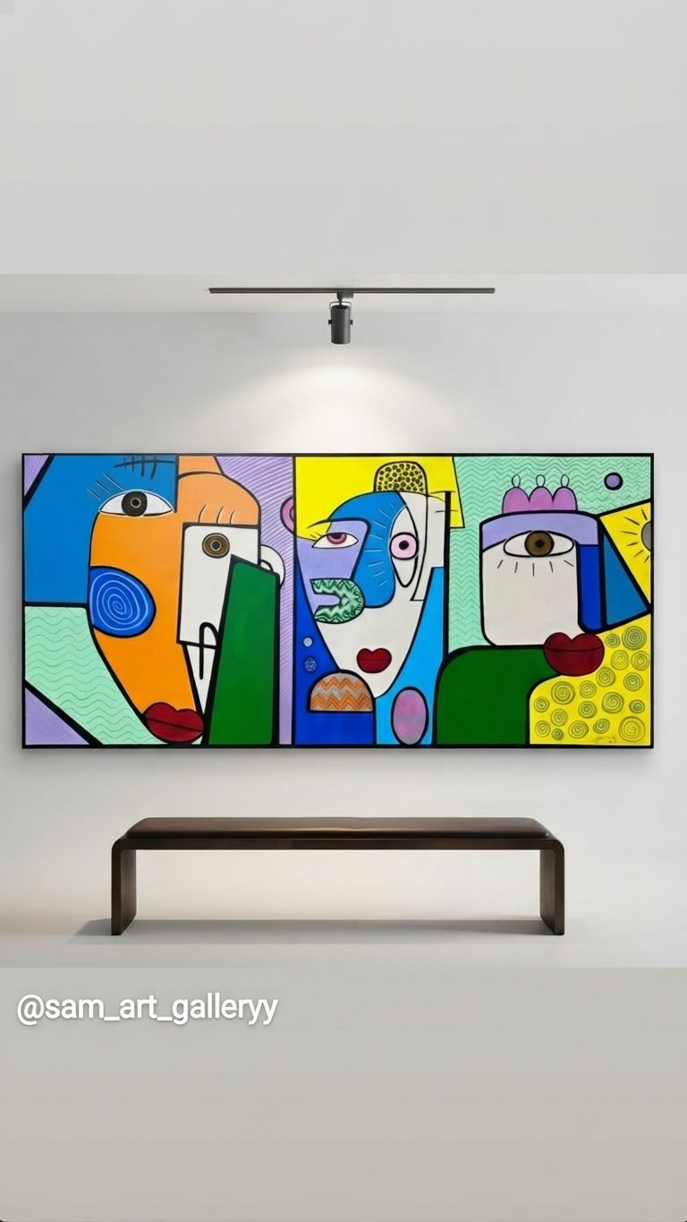 Grand Tableau Contemporain Abstrait – Style Picasso / Cubiste (150cm x 70cm)