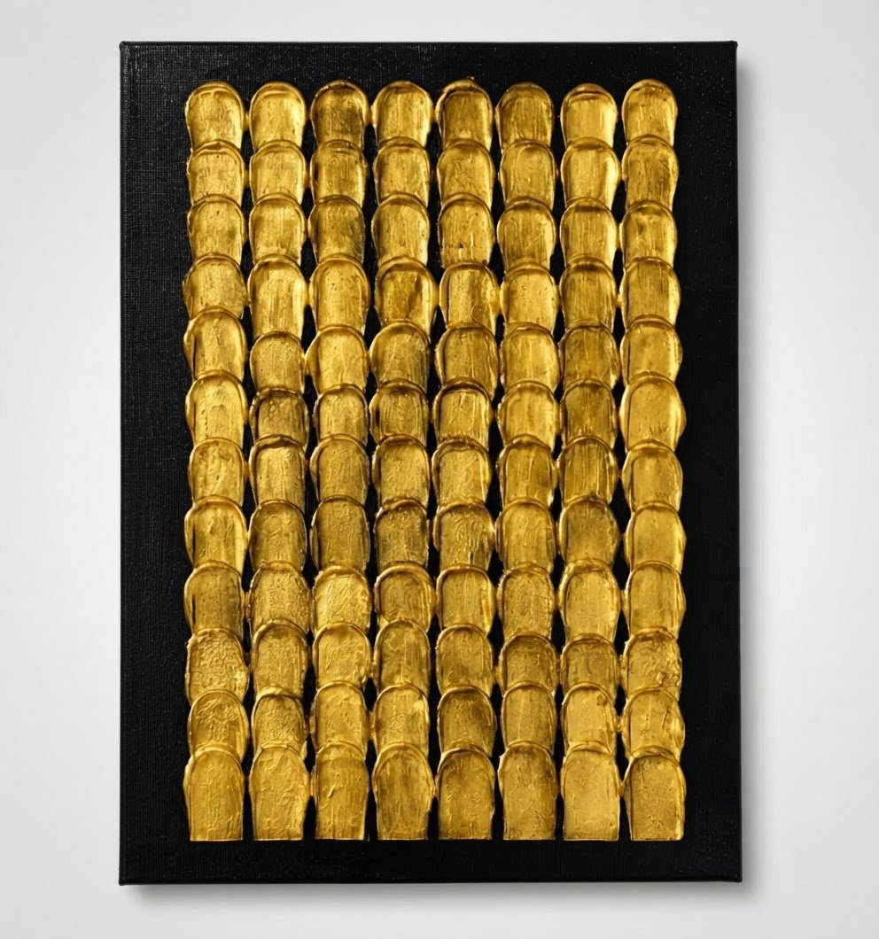 Tableau abstrait texturé doré et noir