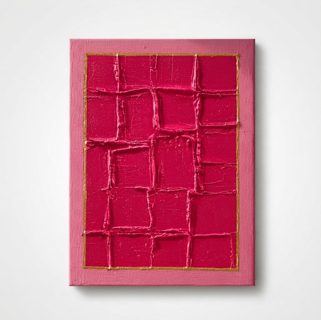 Tableau mural d'art moderne texturé rose fuchsia et doré (30x40 cm)