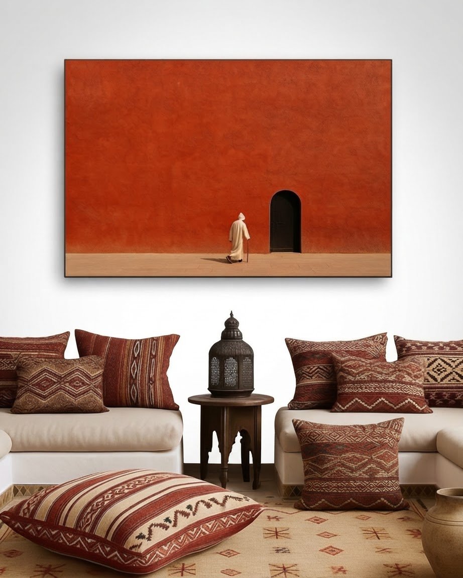 Tableau artistique terracotta fait main – Art mural oriental contemporain