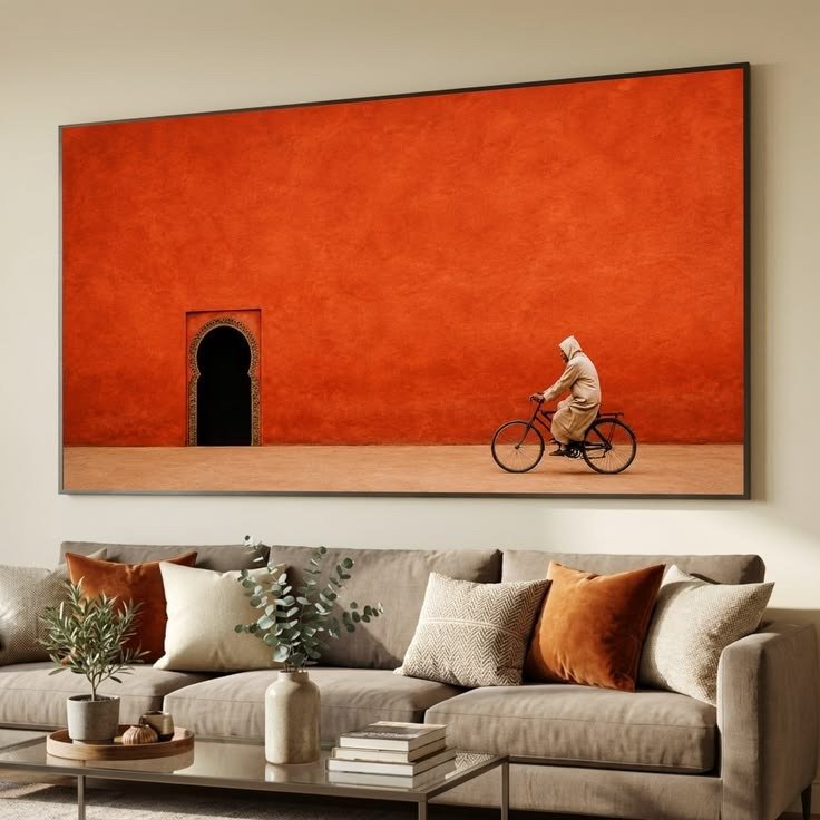 Grand tableau terracotta fait main – Art marocain contemporain