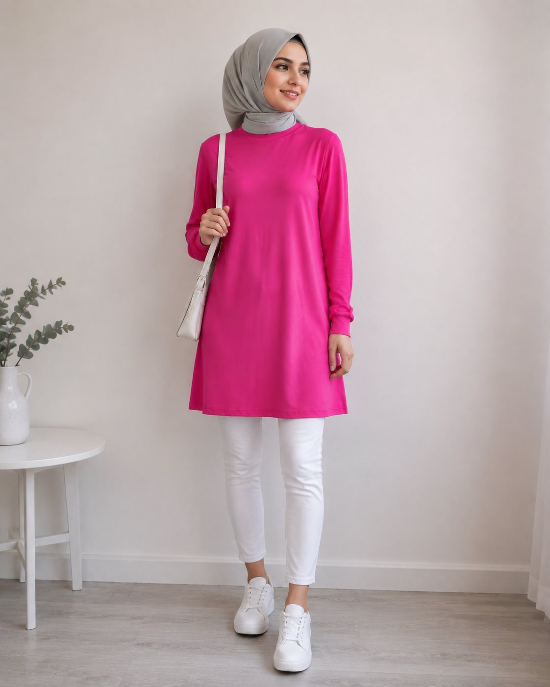 Tunique Modestie Rose Fuchsia Manches Longues
