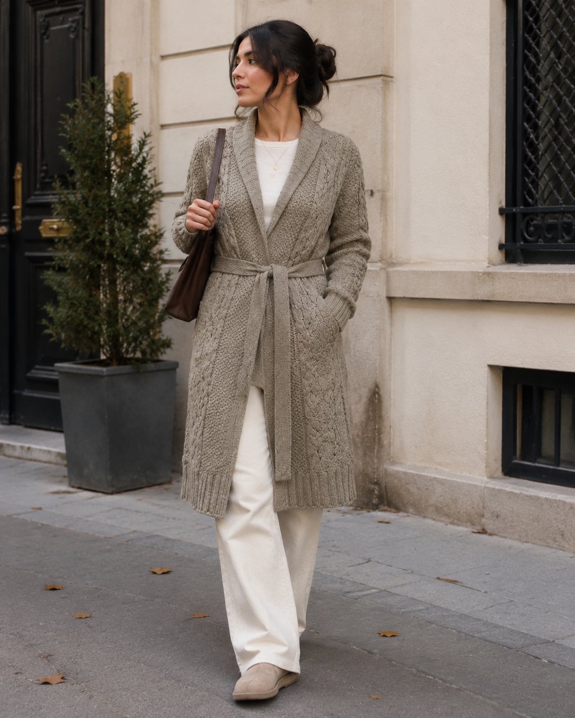 Manteau Gilet Long Maille Torsadée "Aurore" *