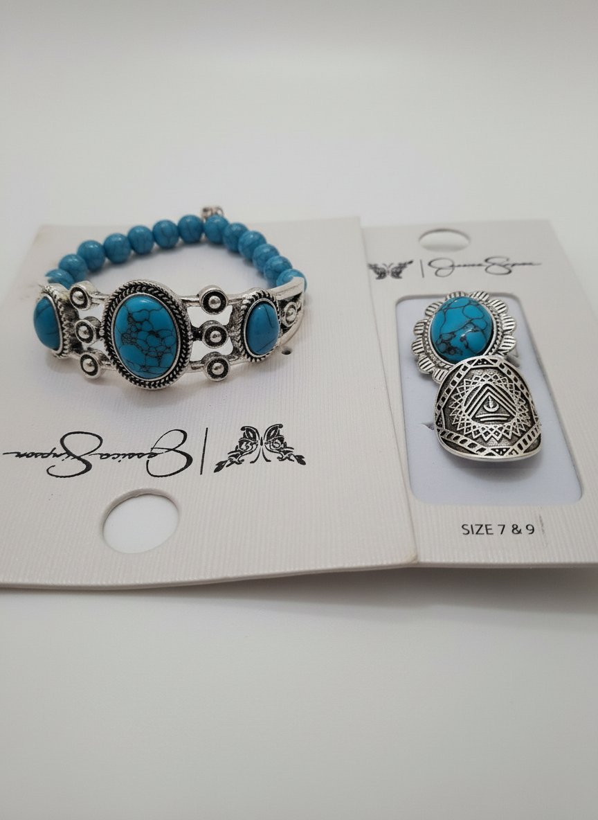 Bracelet + 2 bagues turquoise marque Jessica Simpson 