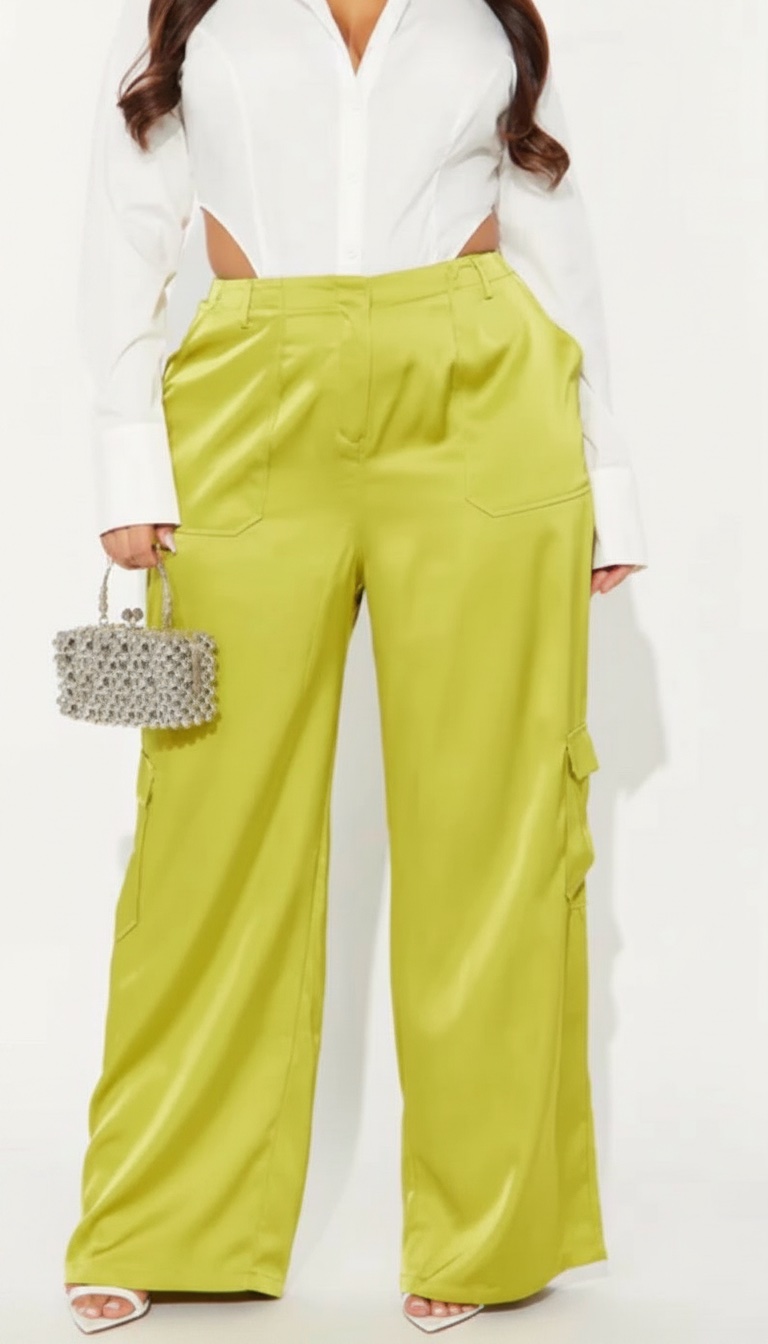 Pantalon satin vert pistache 