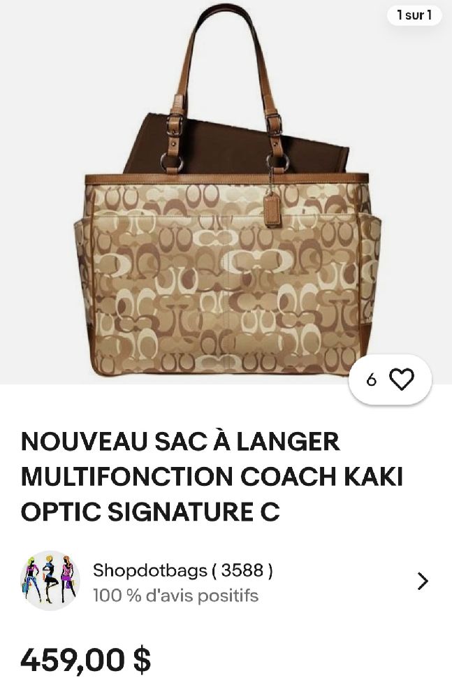 Sac maman sac prof/avocat 47cm/30cm sac voyage  MULTIFONCTION COACH beige/camel OPTIC SIGNATURE C
