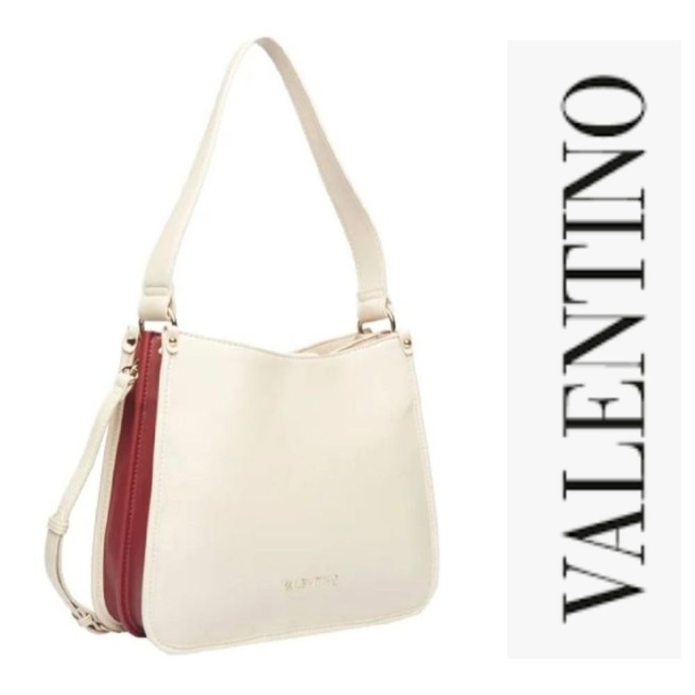 valentino sac épaule+bandoulière ecru/bordeaux 