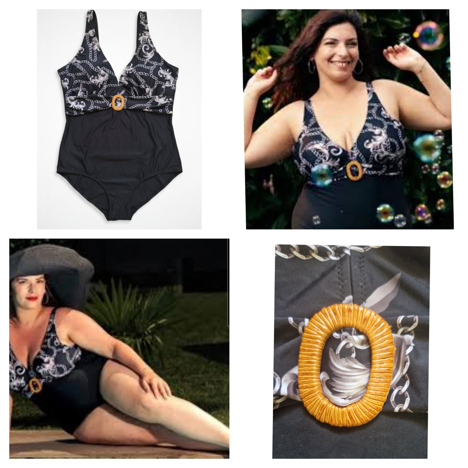 Maillot de bain noir avec motif barroque en gris taille 54