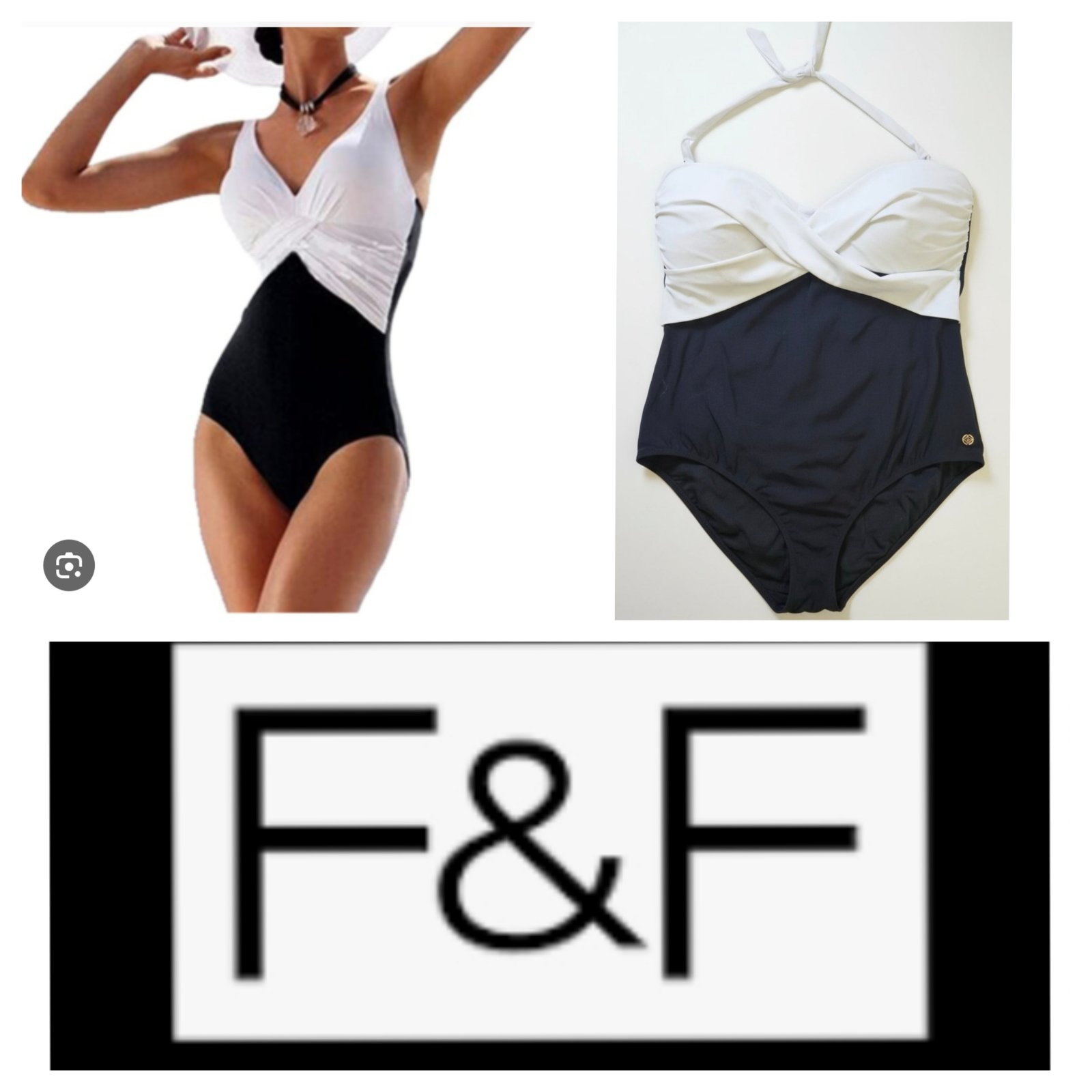 Maillot bicolore noir/blanc plus size 50