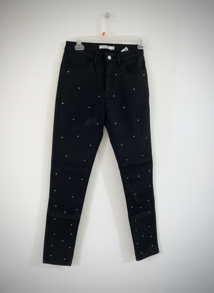 Jean pantalon taille haute en noir strass tendance S