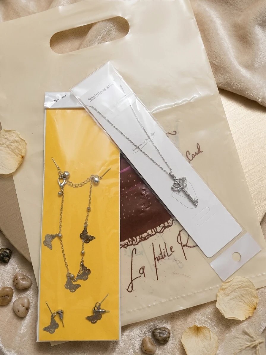 Parure "Papillon & Clé Royale" - Acier Inoxydable argenté