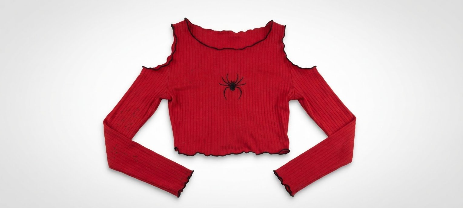 Crop Top Rouge à Épaules Dénudées Motif Araignée SHEIN 