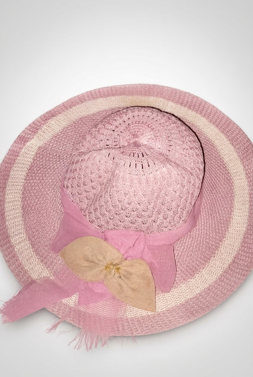  Chapeau de soleil / Capeline d'été rose et beige 