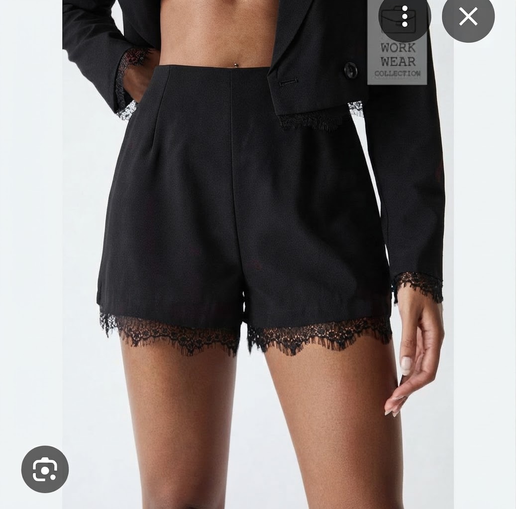 Short noir plissé neuf pour hiver avec dentelle