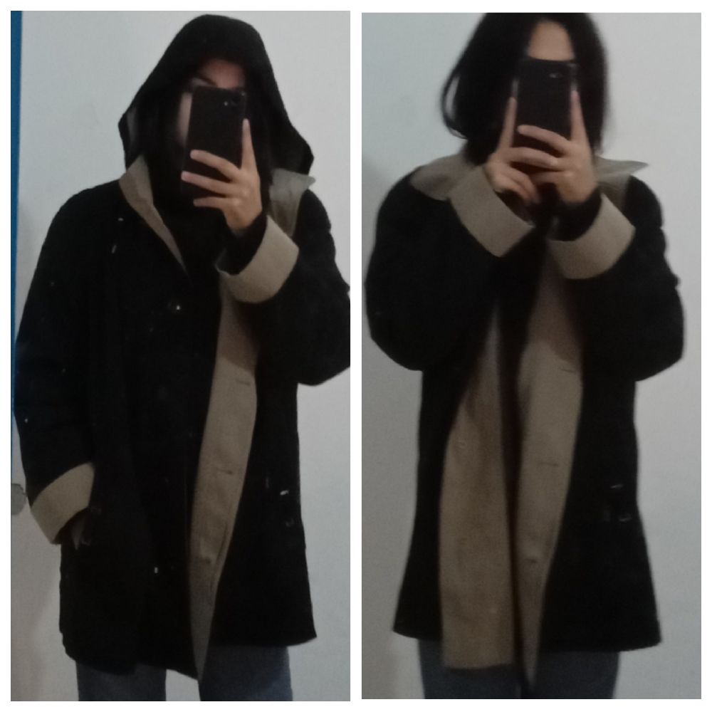 Trench coat noir imperméable avec des details en vert convient a la taille m L 