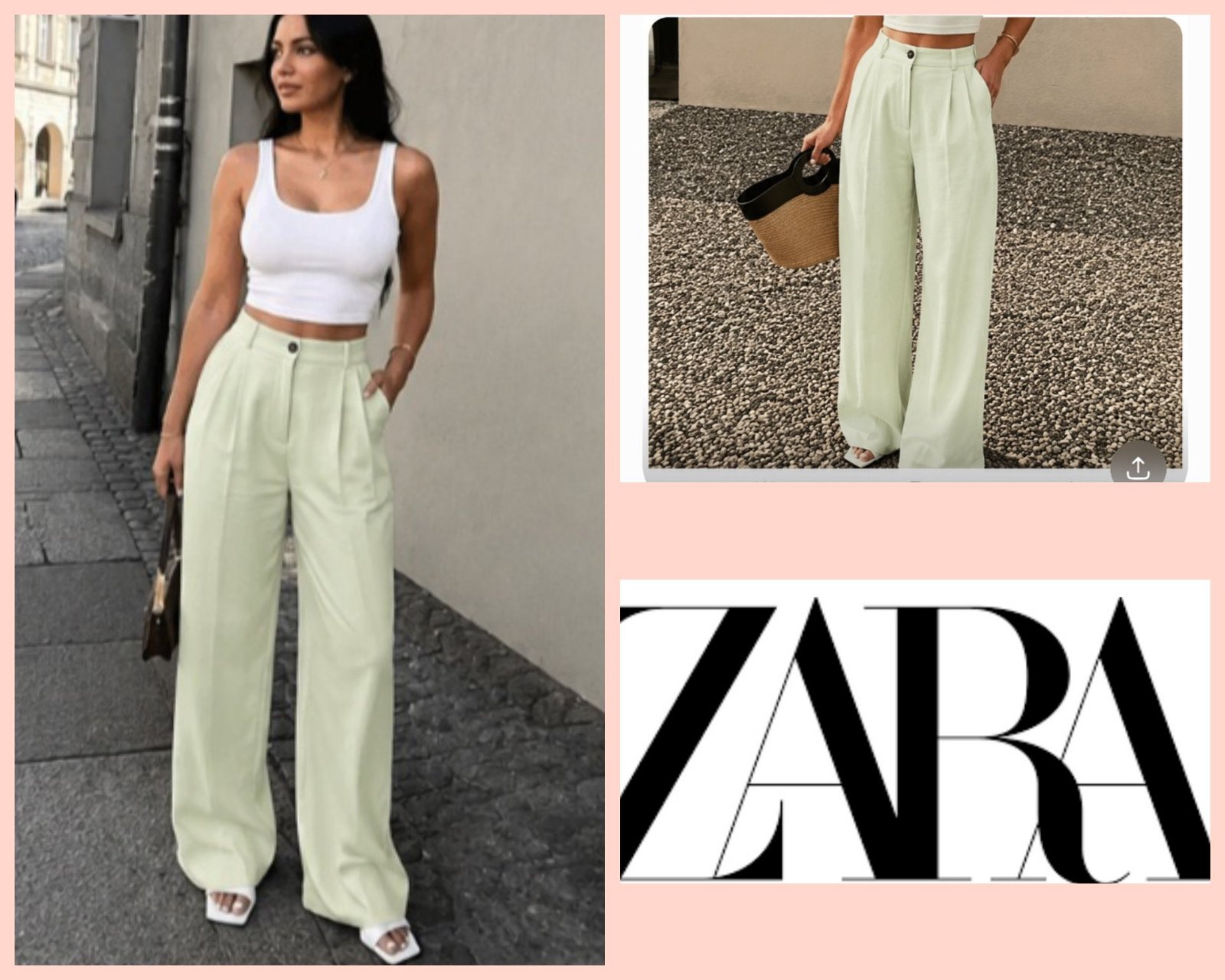 Zara straight leg tailored trouser in light green taille 36  ✨️