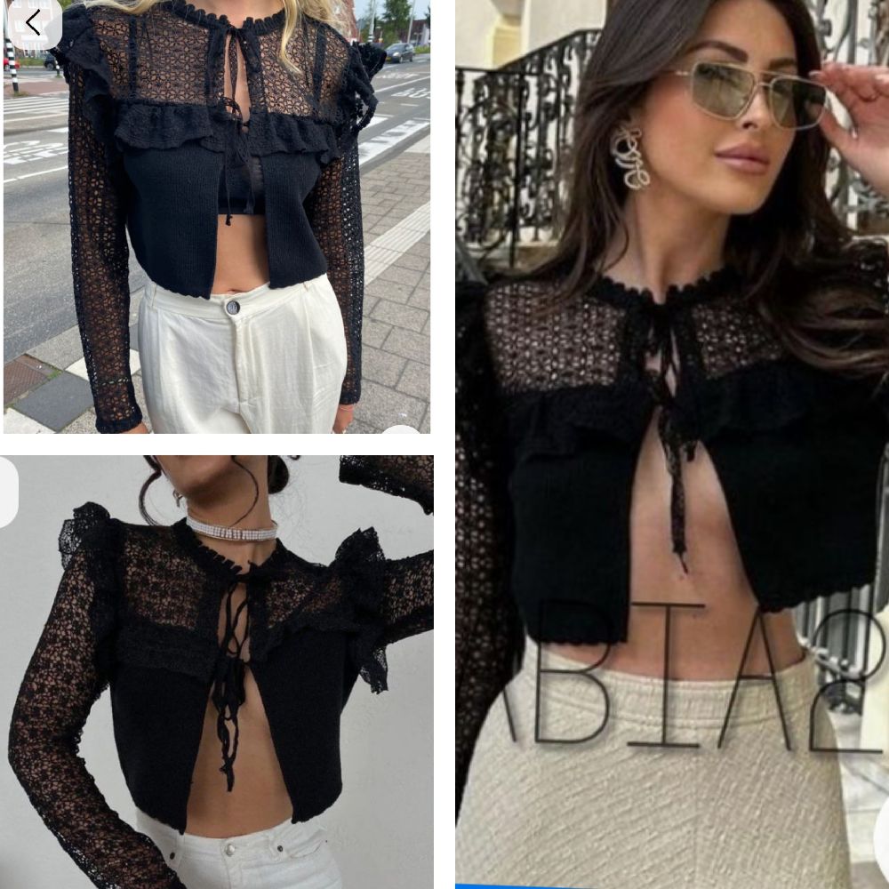 Cardigan noir en crochet zara tres féminin 💣