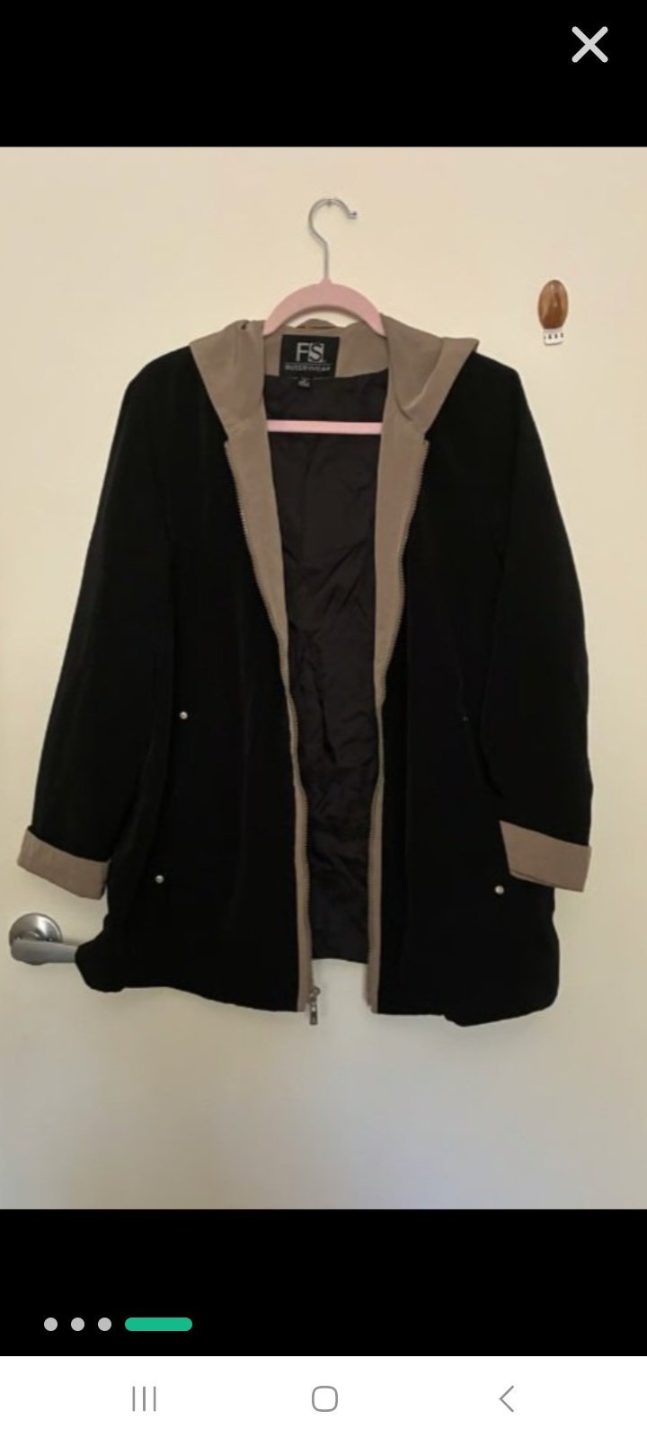 Manteau imperméable femme: Gallery petit women coat Trench coat noir avec des details en vert foncé imperméable taille 38 40 faible ✨️