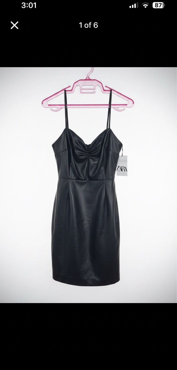 Zara black leather mini dress