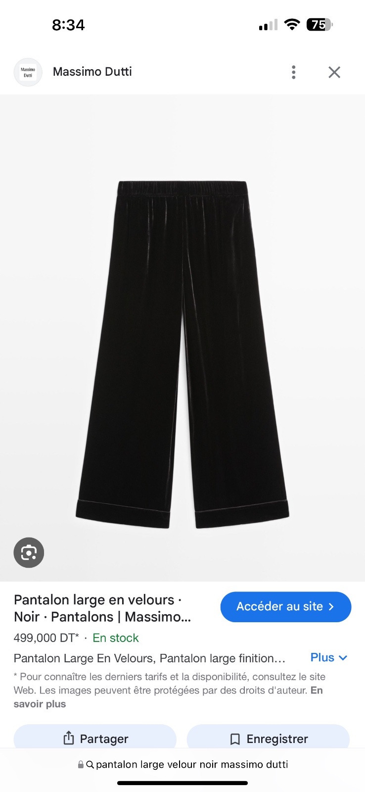 Pantalon large velour 