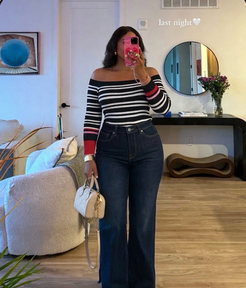 Pull off shoulder rayé