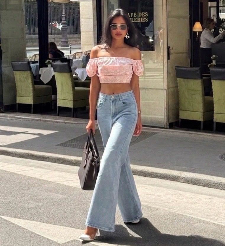 Crop top off shoulder satin 