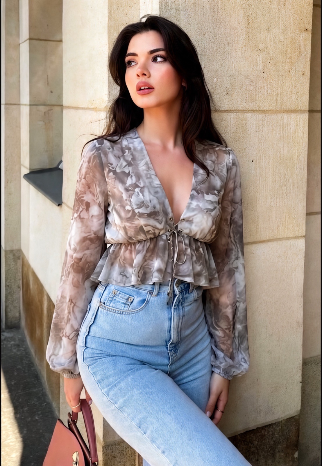 Blouse beige et rose poudre