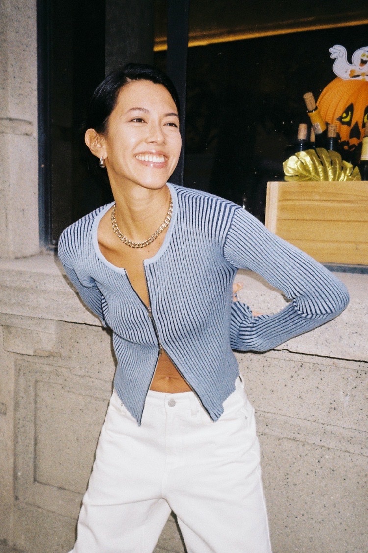 Pull zippé bleu 