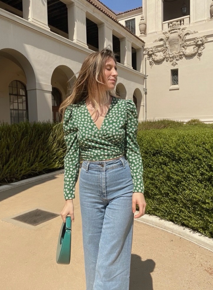 Blouse vert fleurie