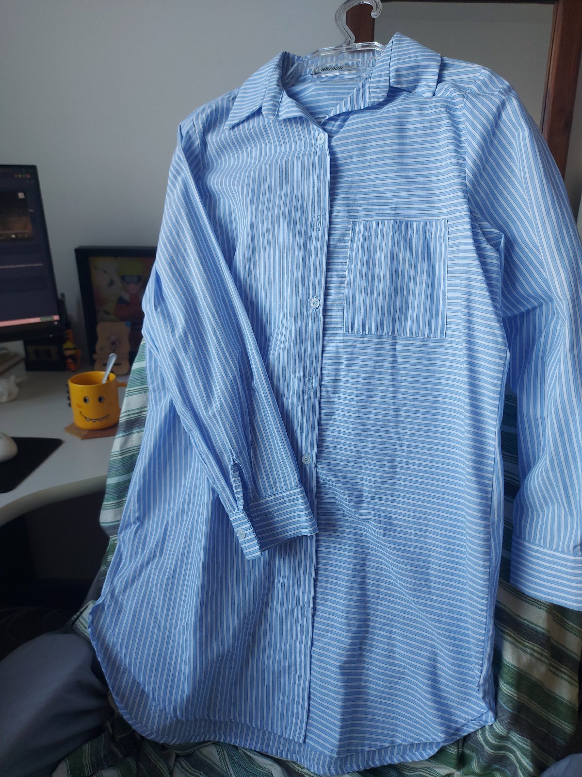 Chemise longue rayée bleu ciel Mabrouk