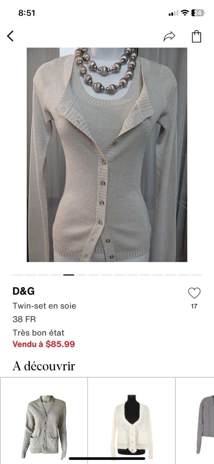Cardigant D& G authentique en xl paillettes argentee