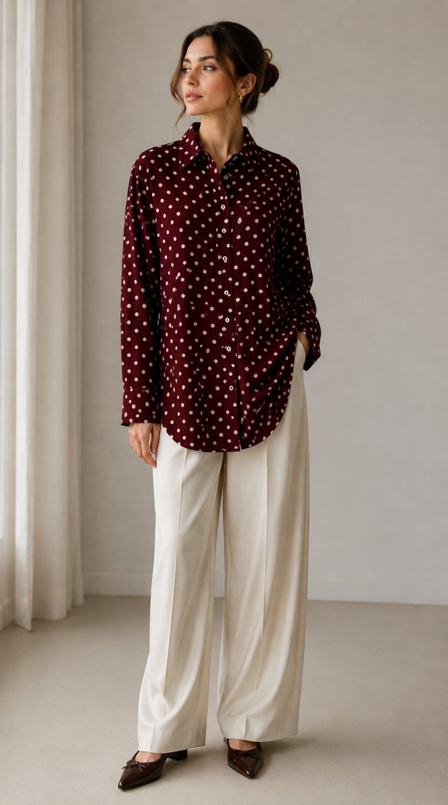Chemise rouge bordeaux à pois tendance 2026 neuve jamais portée💫💫 