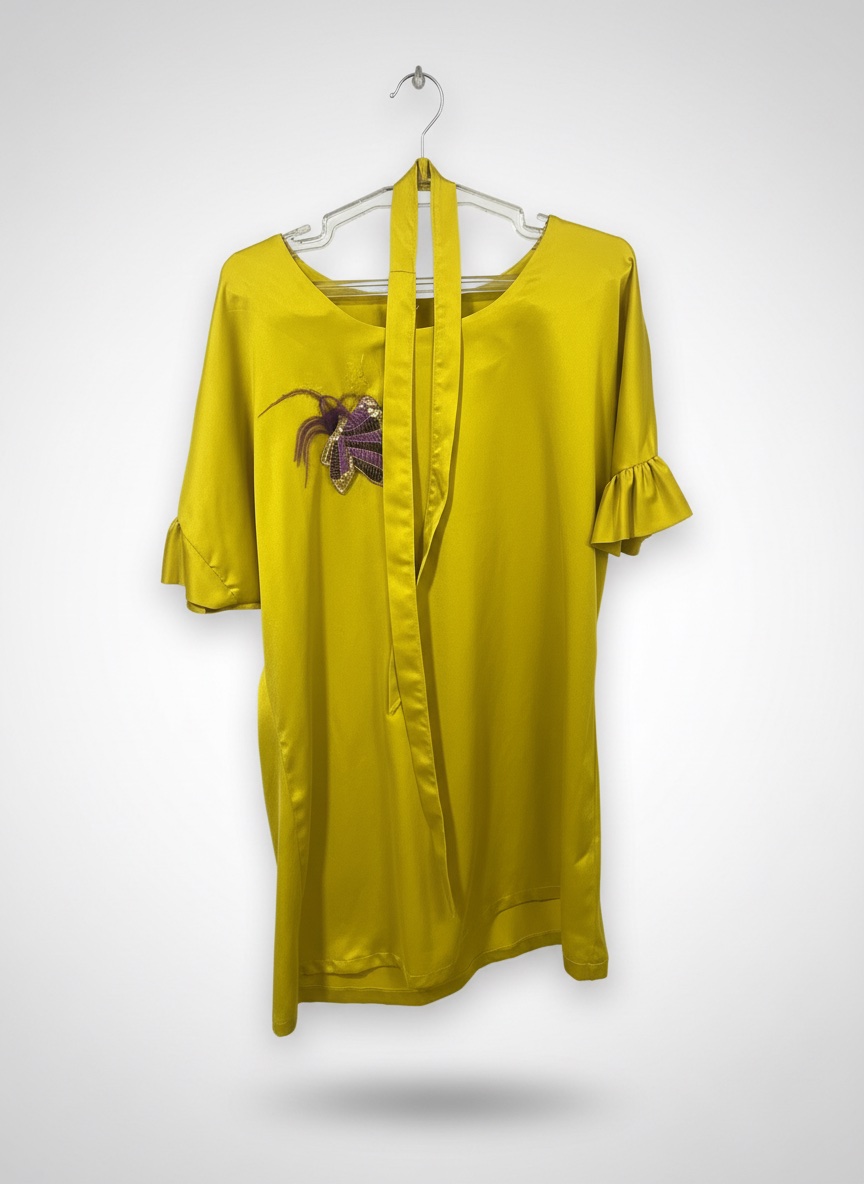 Jebba jaune motarde avec ceinture et broshe 