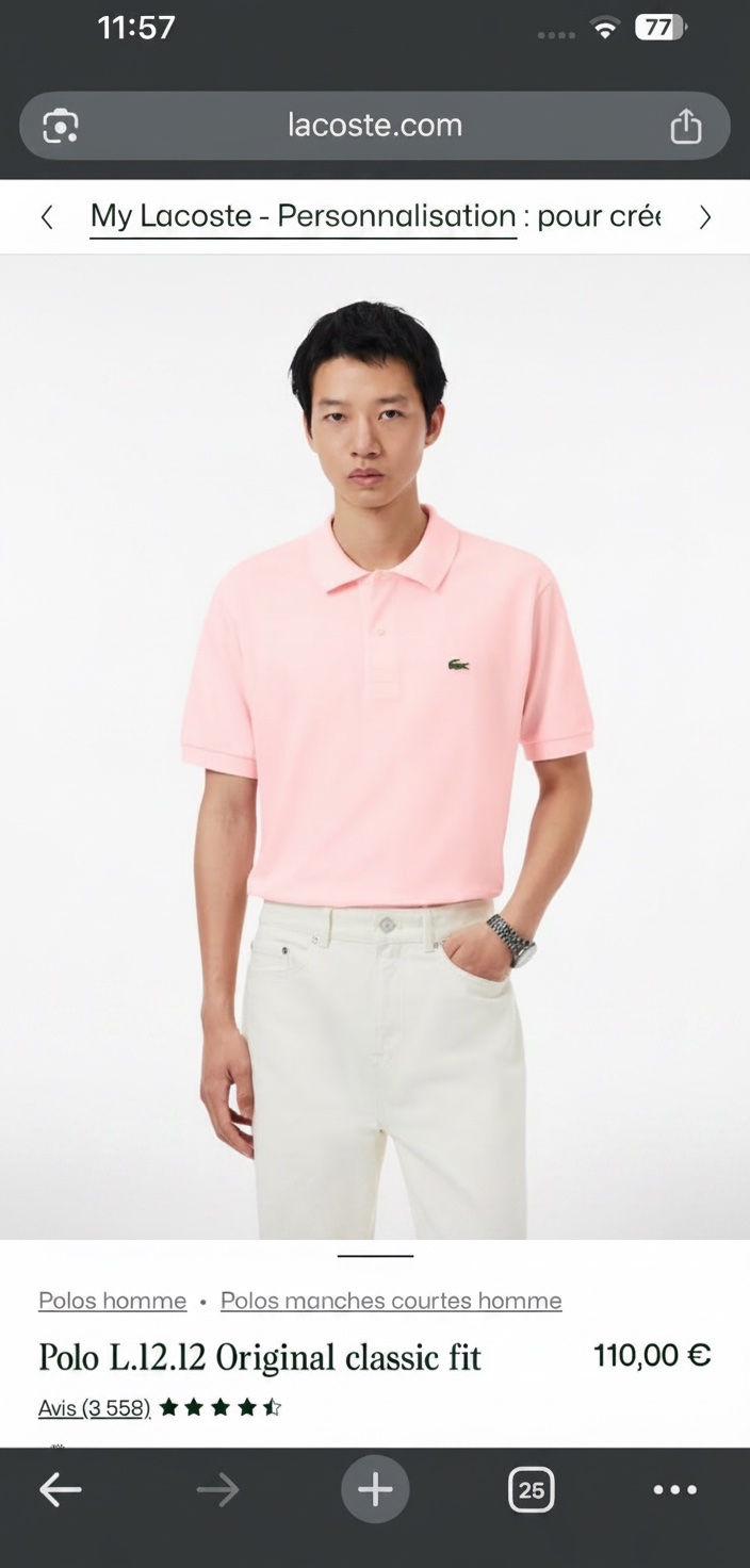  lacoste slim fit - pour homme taille M