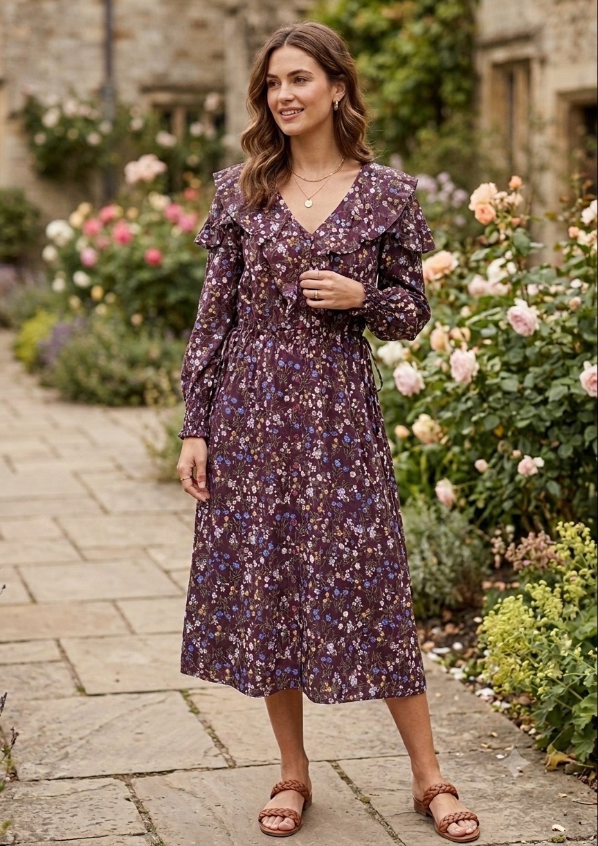 Robe marron florale milongue a details 40