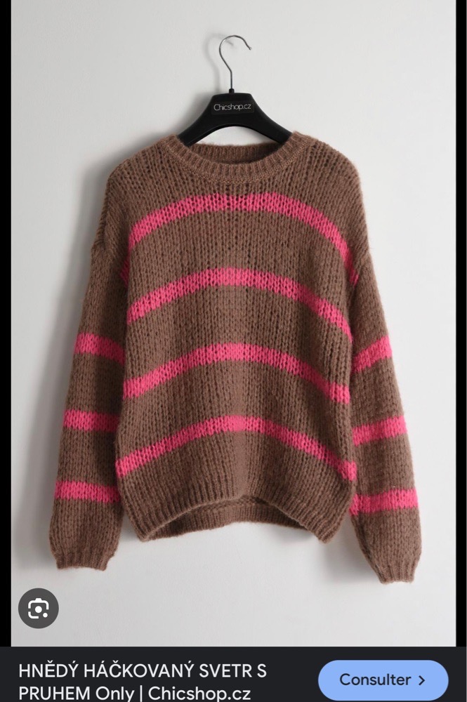 Gros pull en làine a rayures marron et rose 40/42