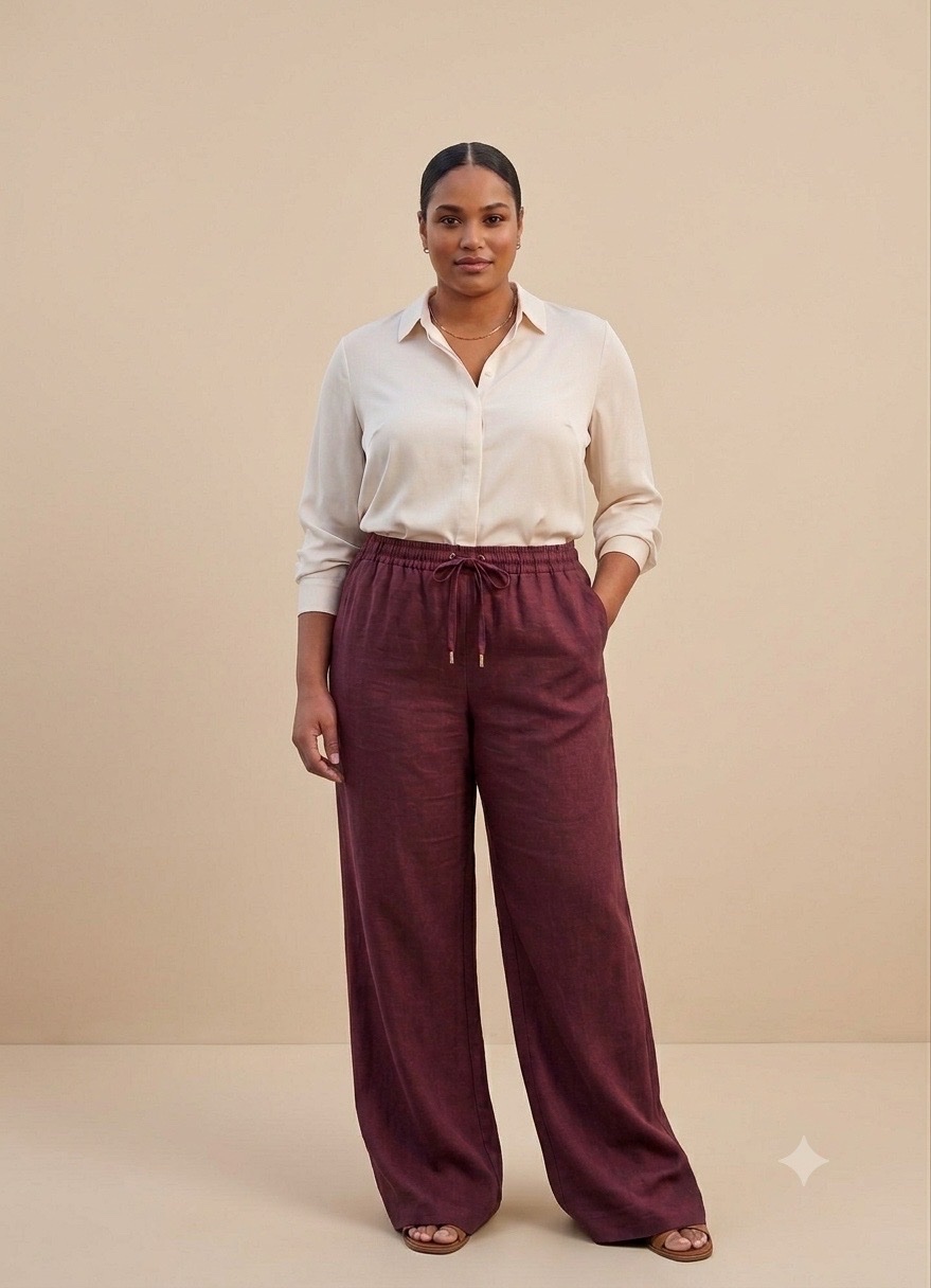 Pantalon en lin H&M grande taille en bordeaux 50/52