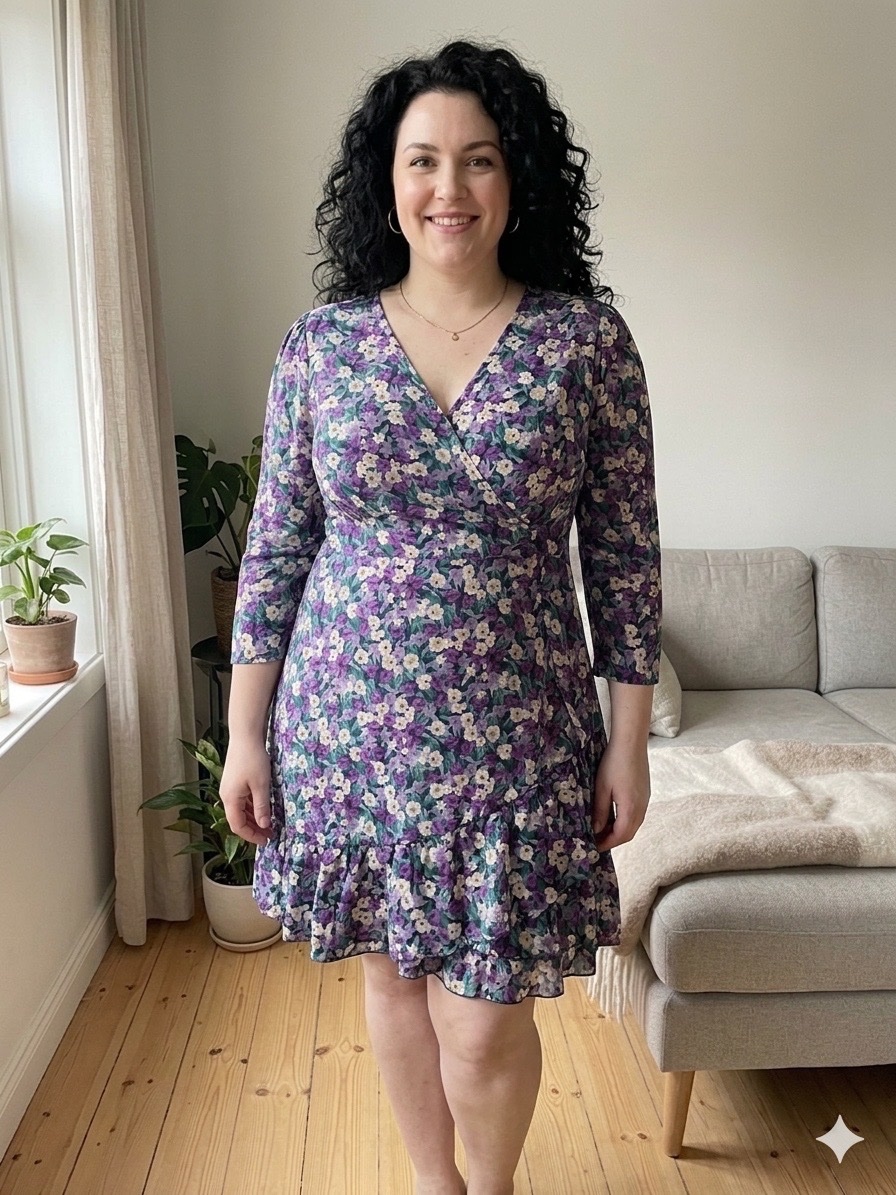 Robe chemise shein curves violet a fleurs grande taille 46