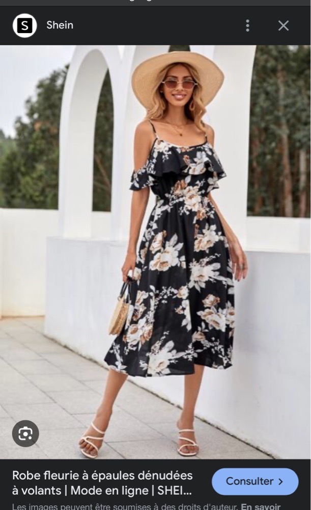 Robe florale shein midi noir 42/44