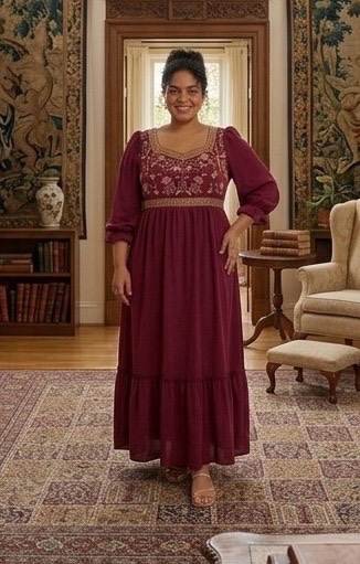 Robe brodrerie longue rouge bordeaux 44