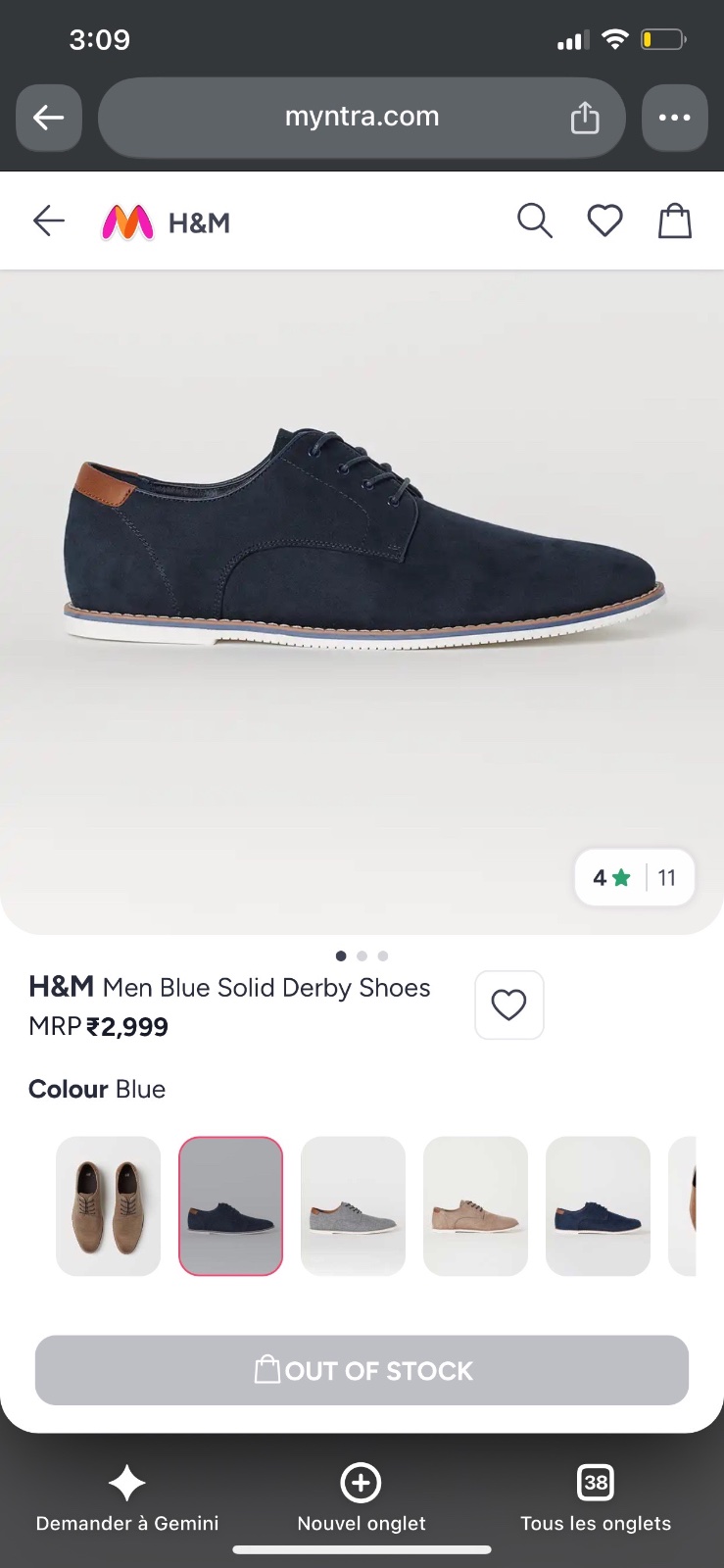Chaussures homme suede H&M blue navy qualite premium 42/43