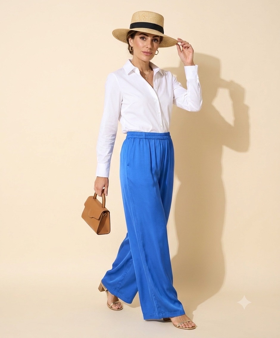 Pantalon fluide satin coupe droite large 44 made in swiss 