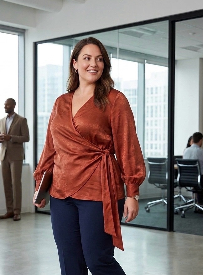 Chemise grande taille satin portefeuille 48/50 marron rouge 