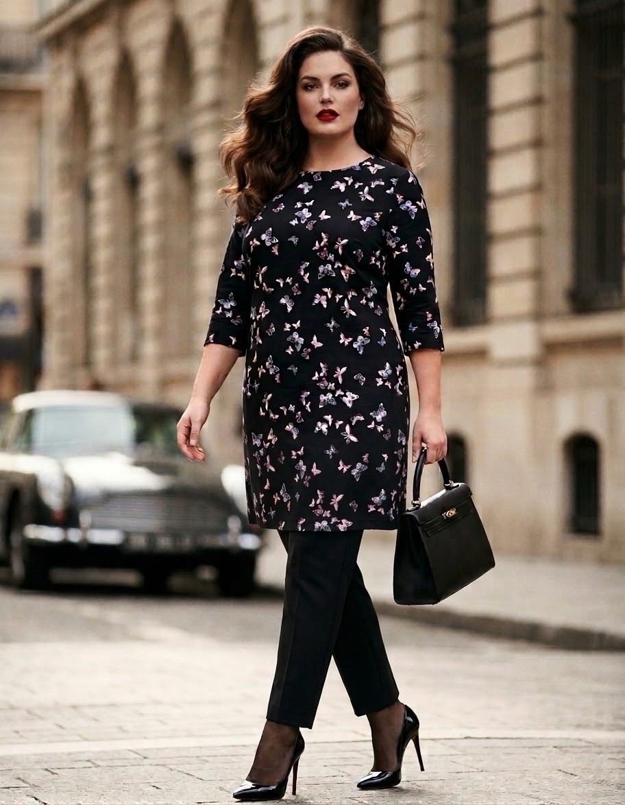 Robe chemise noir a papillon posee grande taille 44/46
