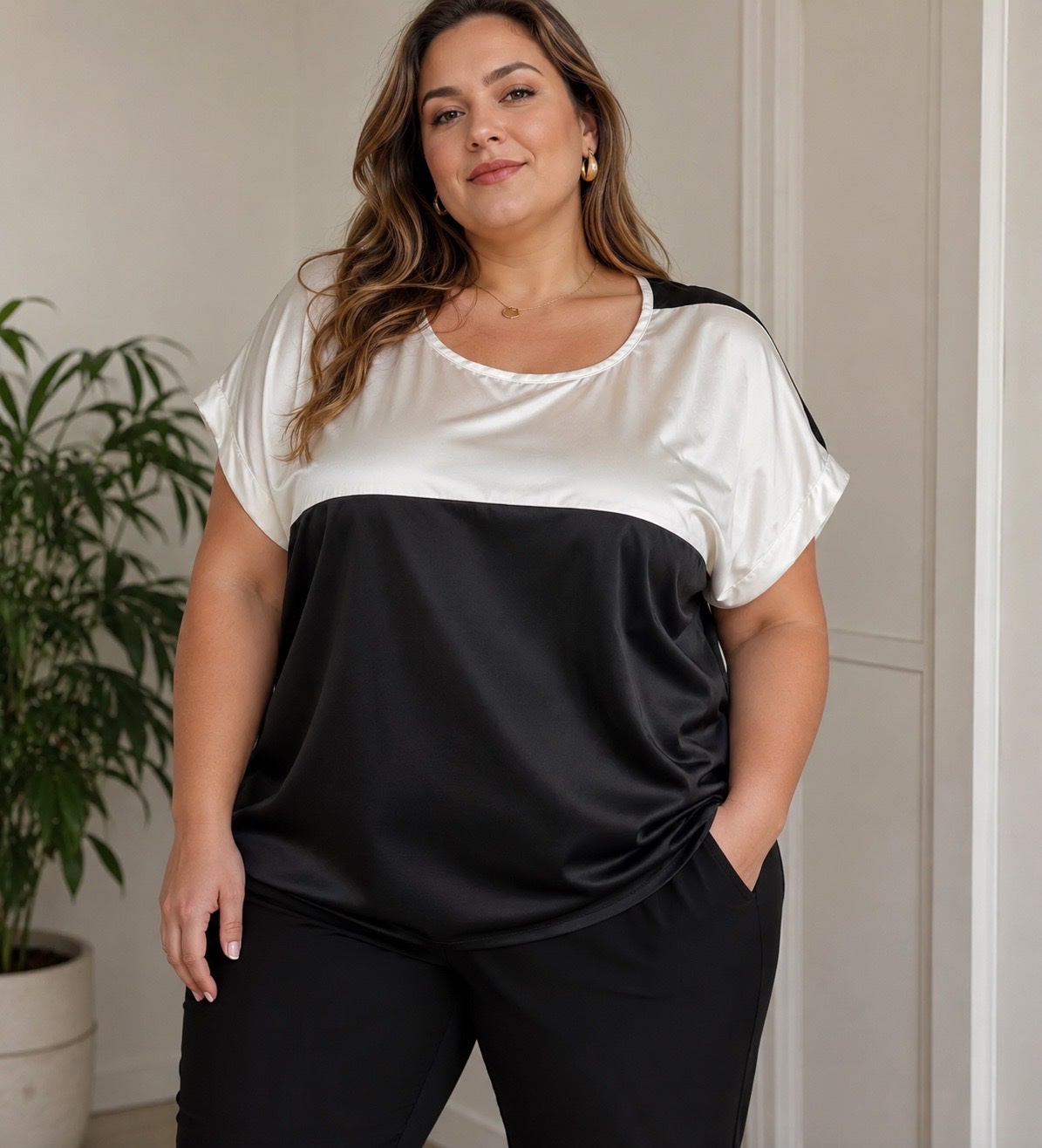 Haut satin H&M noir et blanc grande taille 52/54