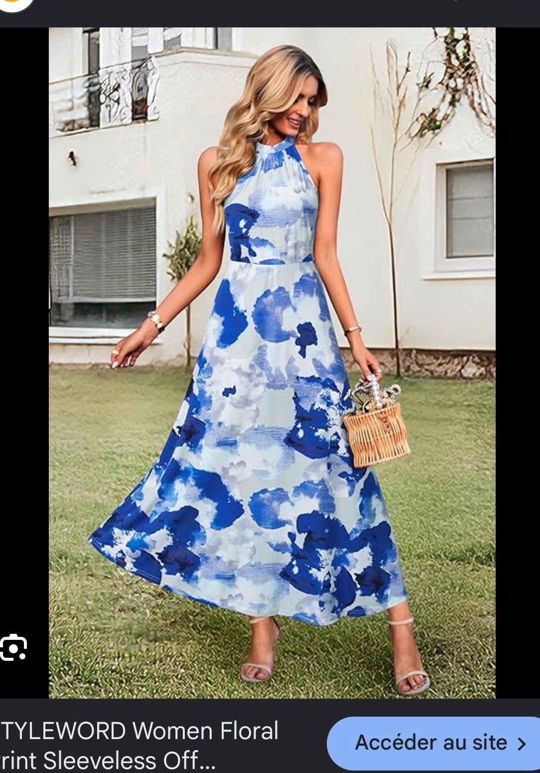 Robe en coton longue bleu avec dentelle a la taille 42/44