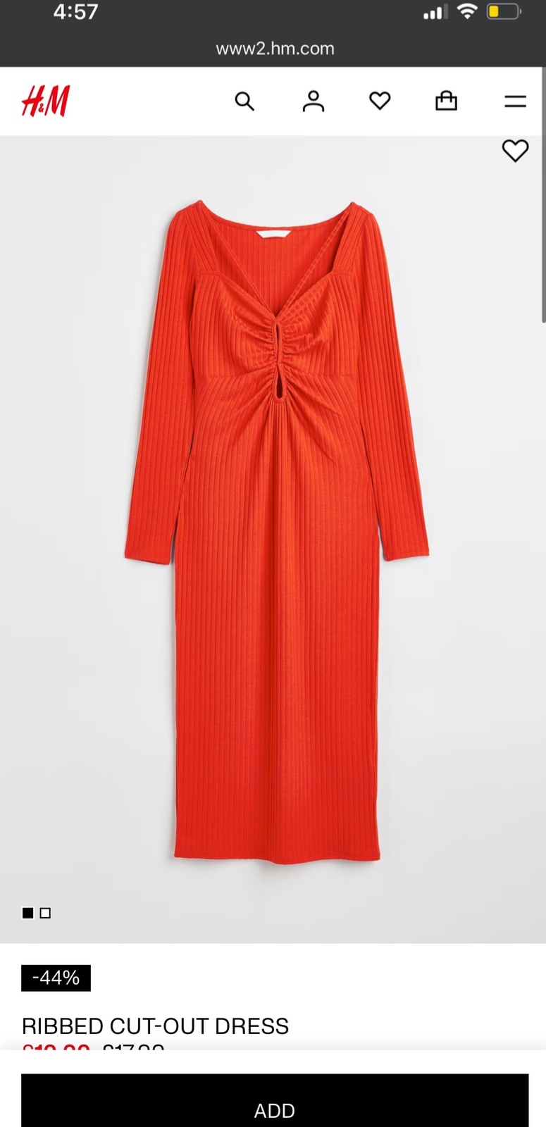 Robe rouge tres sexy H&M midi cotelee avec col details S/M